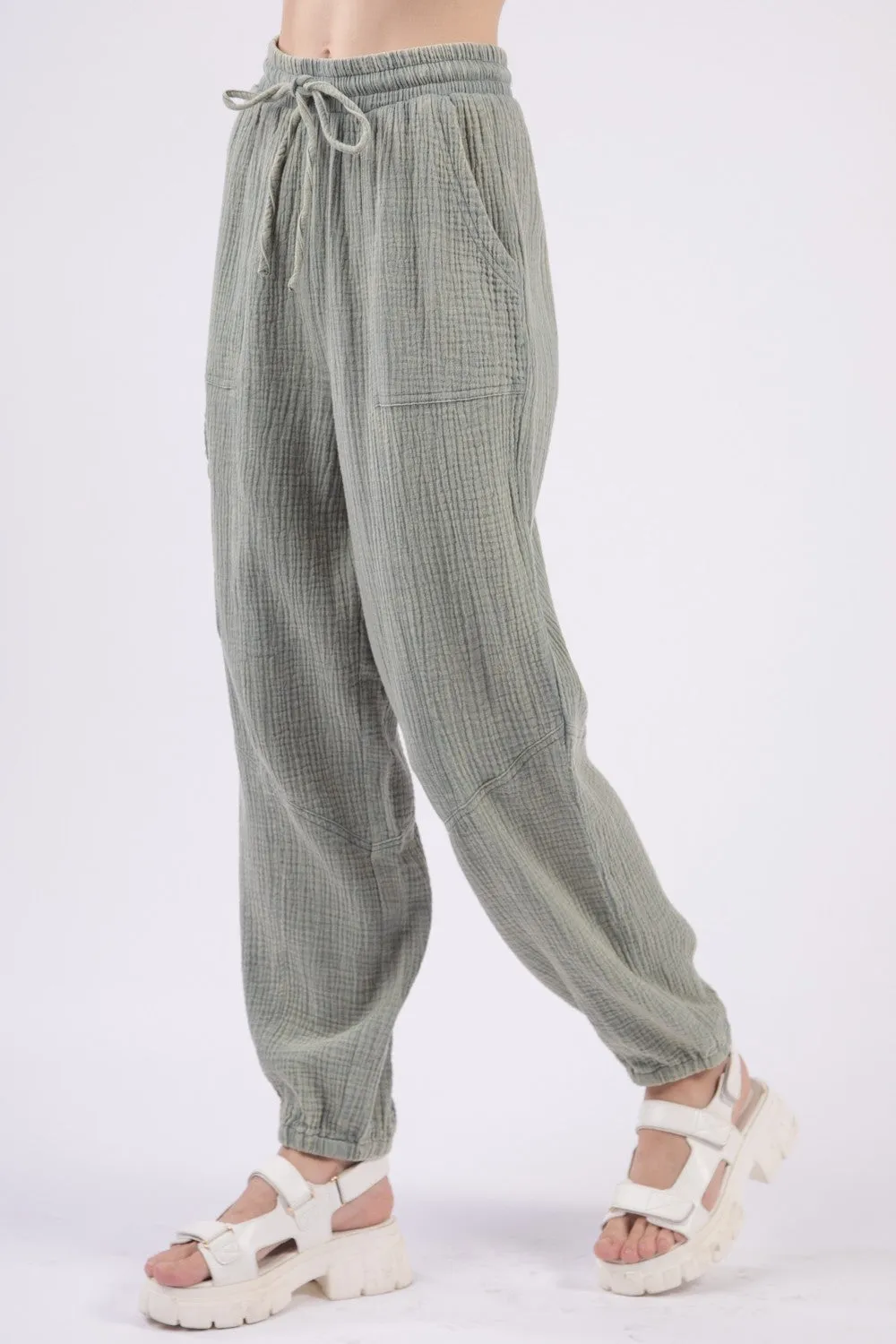 VERY J Washed Woven Crinkle Gauze Drawstring Pants sold by Charming Charlie product image thumbnail 4