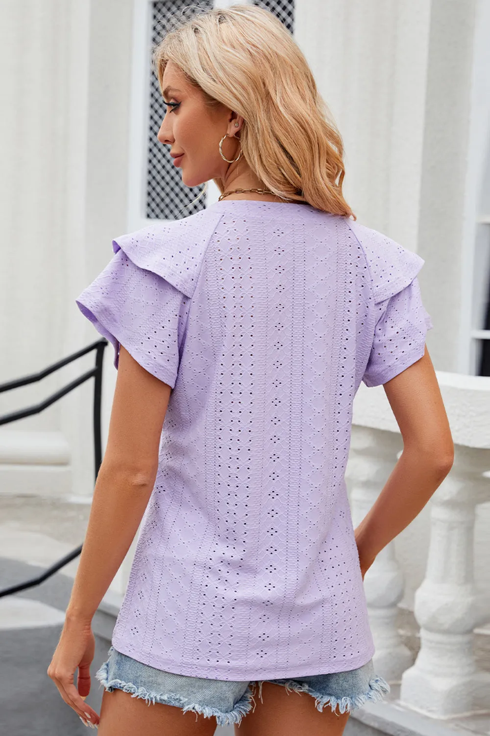 Eyelet Notched Flutter Sleeve T-Shirt sold by Charming Charlie product image thumbnail 2