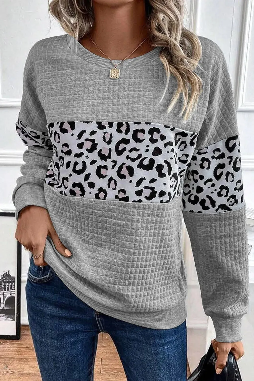 Leopard Round Neck Long Sleeve Sweatshirt sold by Charming Charlie product image thumbnail 2