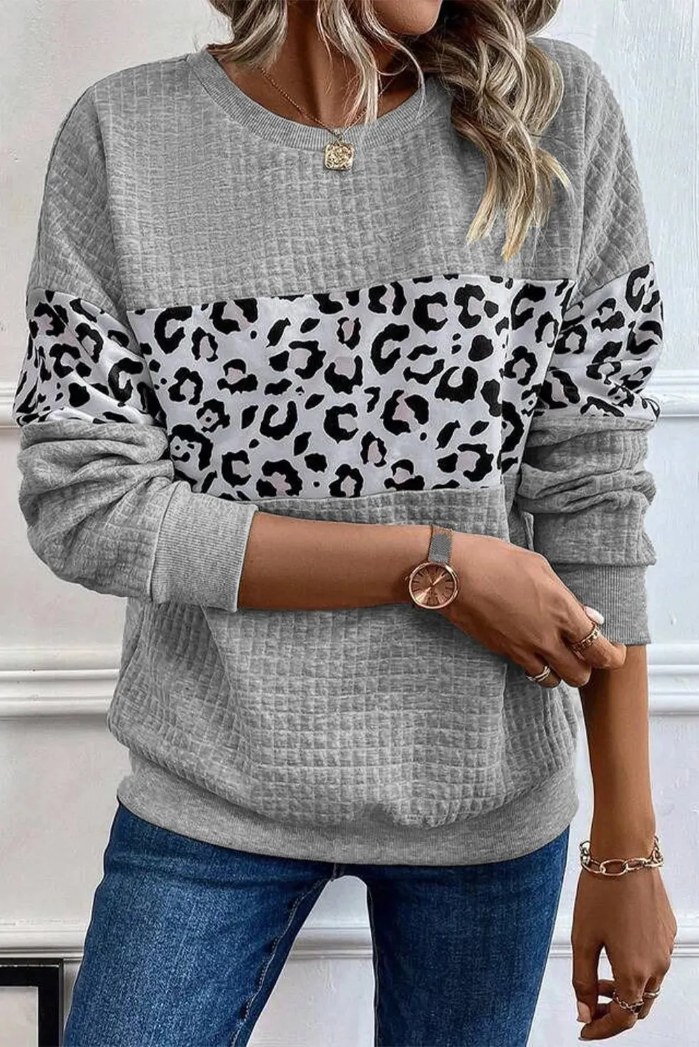 Leopard Round Neck Long Sleeve Sweatshirt sold by Charming Charlie product image thumbnail 3