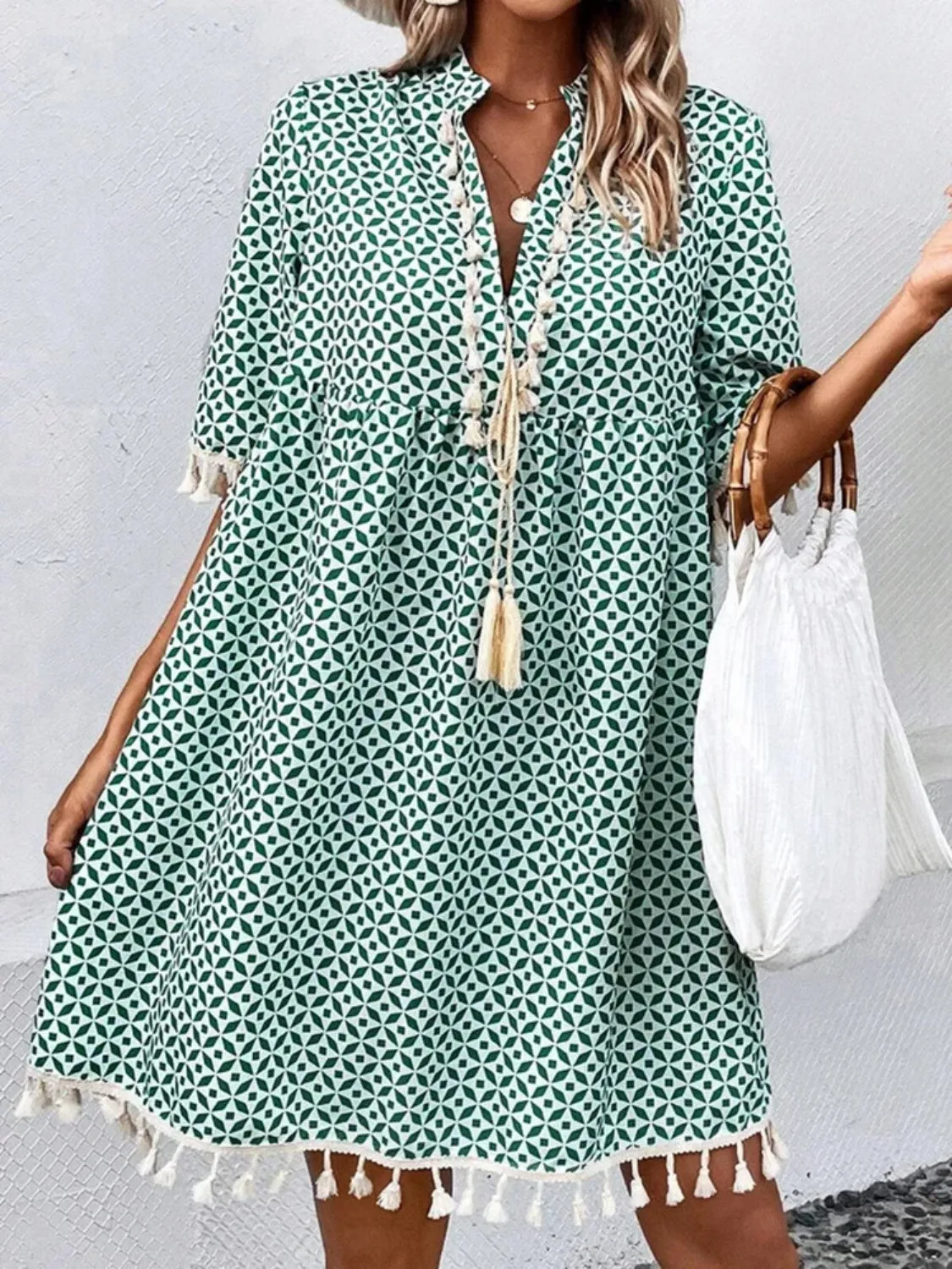 Tassel Printed Notched Half Sleeve Mini Dress sold by Charming Charlie product image thumbnail 3