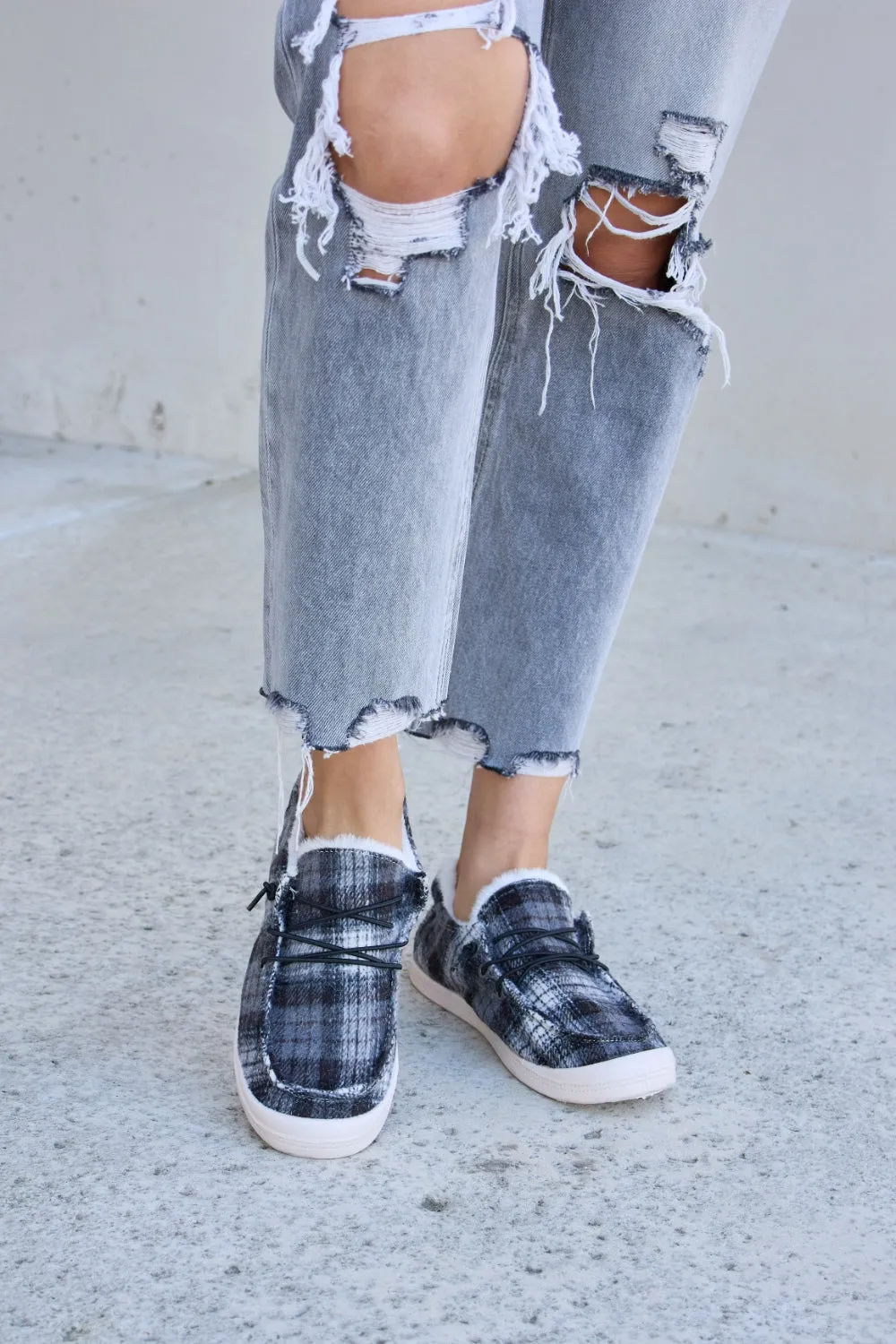 Forever Link Plaid Plush Flat Sneakers sold by Charming Charlie