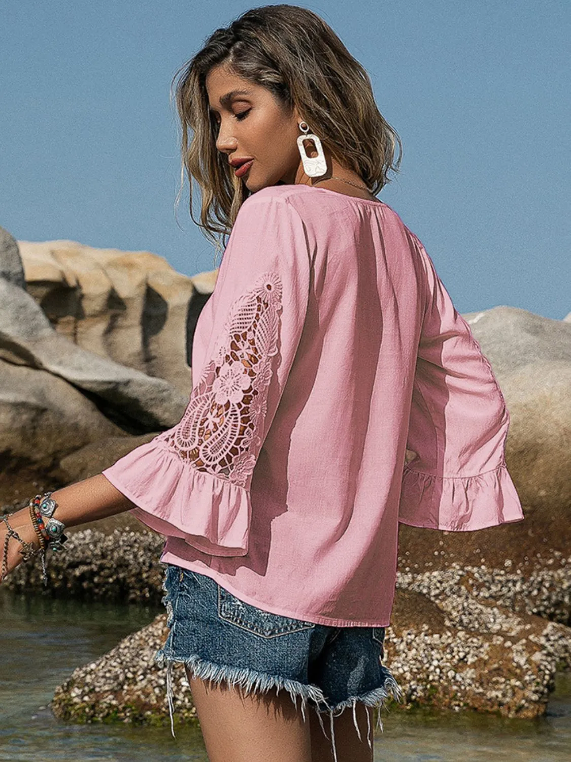 V-Neck Lace Flounce Sleeve Blouse sold by Charming Charlie product image thumbnail 2