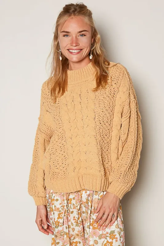 POL Mock Neck Cable Knit Sweater sold by Charming Charlie