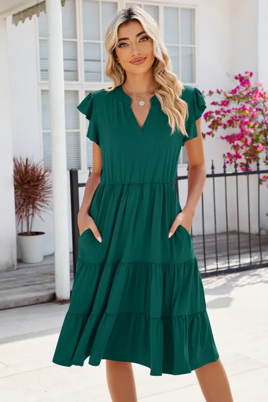 Ruched Notched Cap Sleeve Dress sold by Charming Charlie