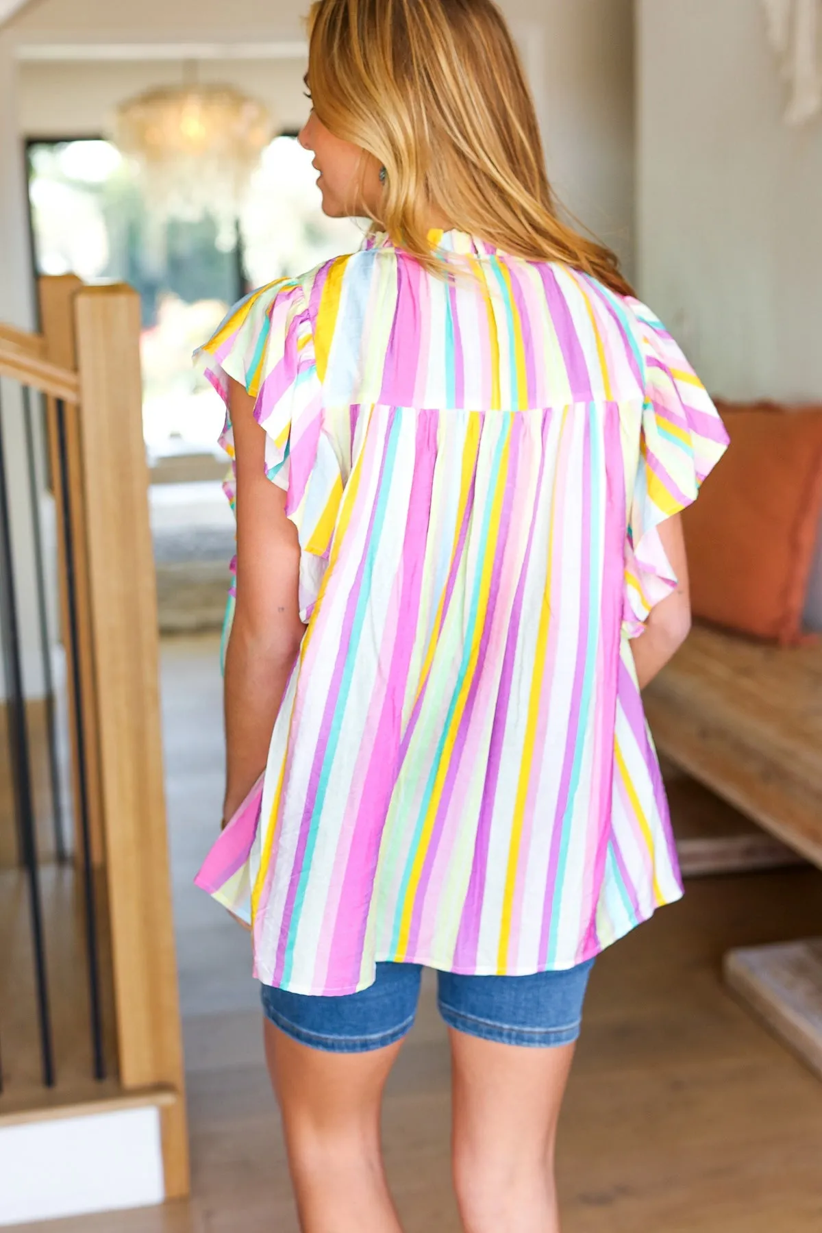Perfectly You Multicolor Striped Shirred Yoke Mock Neck Top sold by Charming Charlie product image thumbnail 3