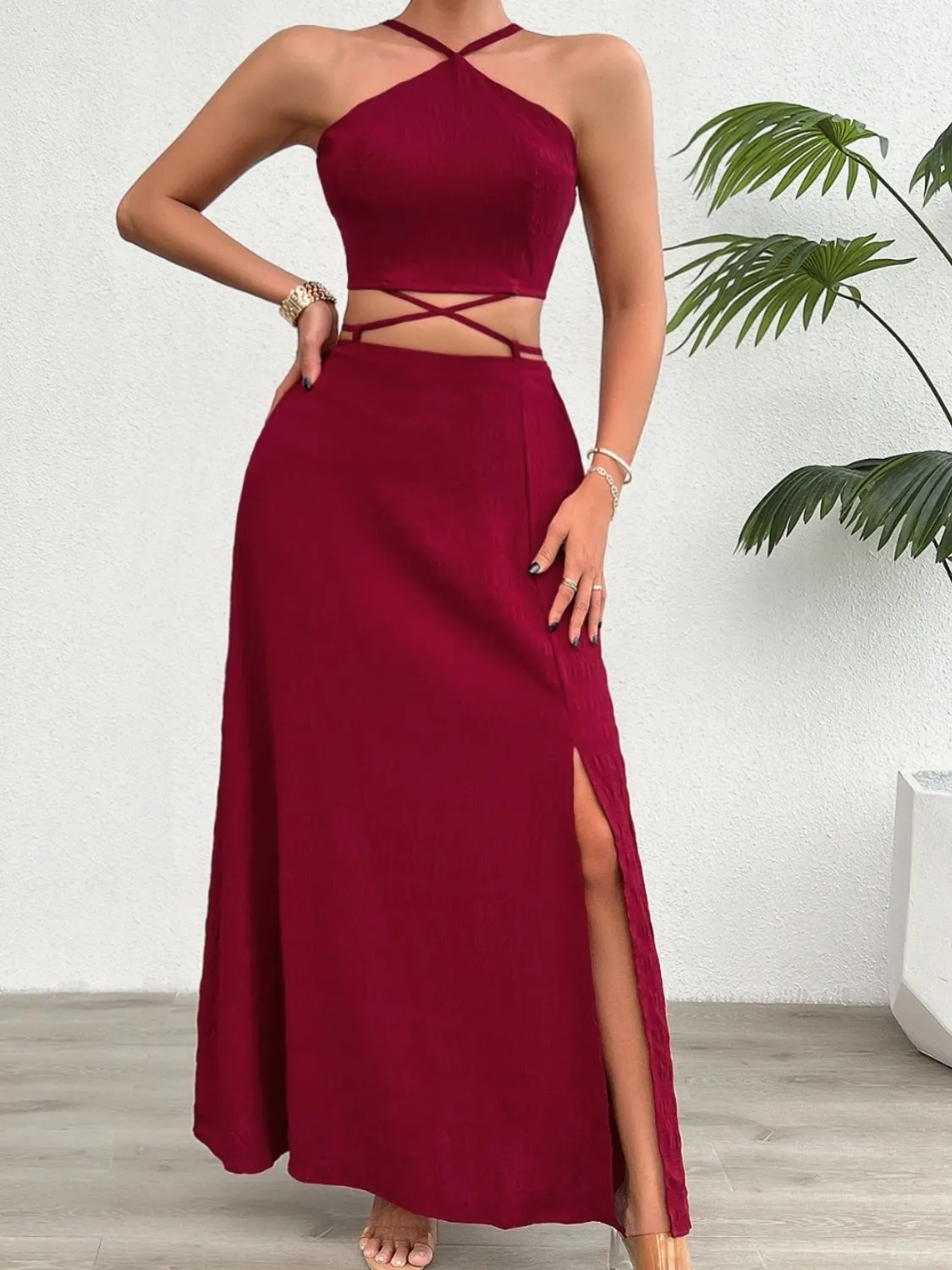Grecian Neck Top and Slit Skirt Set sold by Charming Charlie product image thumbnail 4