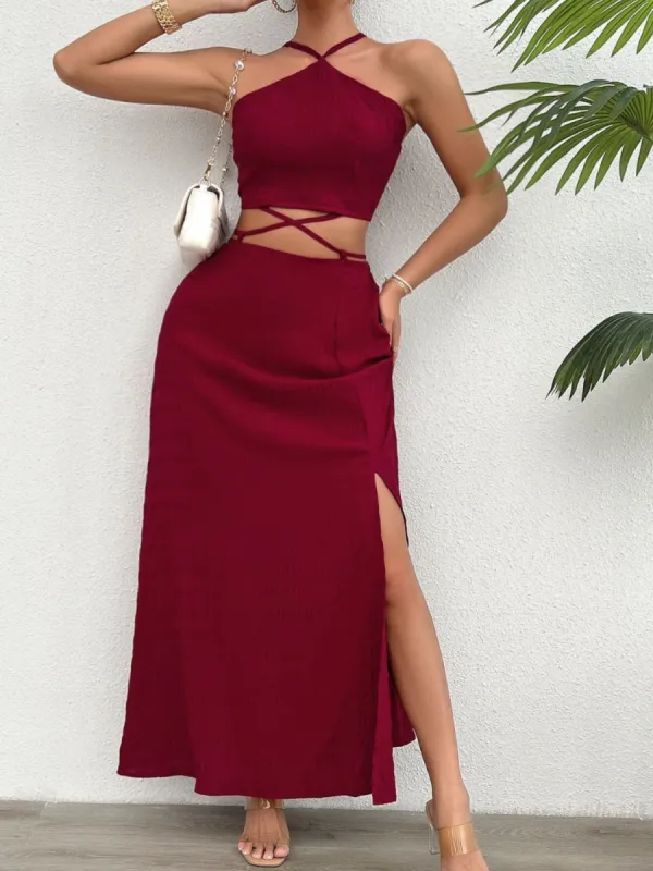 Grecian Neck Top and Slit Skirt Set sold by Charming Charlie