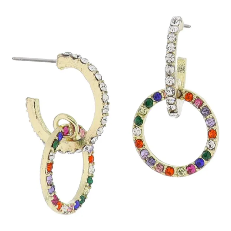18K Gold Plated Clear Crystal Hoop with Multi Crystal Circle Earrings, 1.25" Top to Bottom sold by Charming Charlie