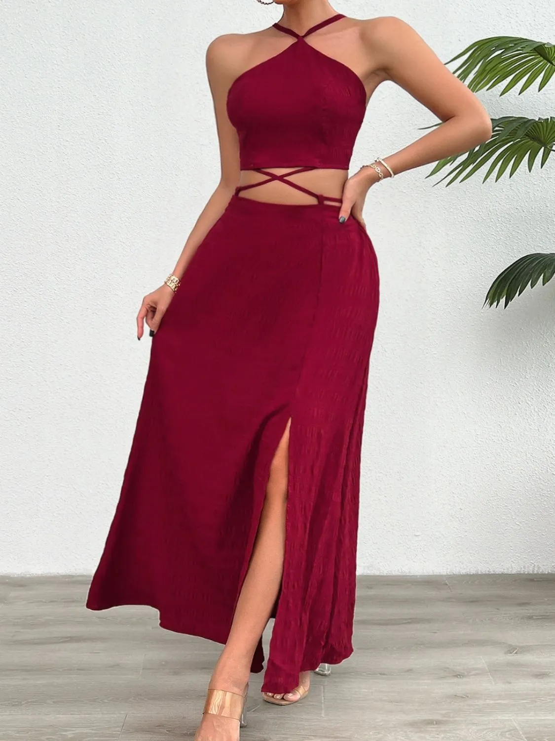 Grecian Neck Top and Slit Skirt Set sold by Charming Charlie product image thumbnail 5