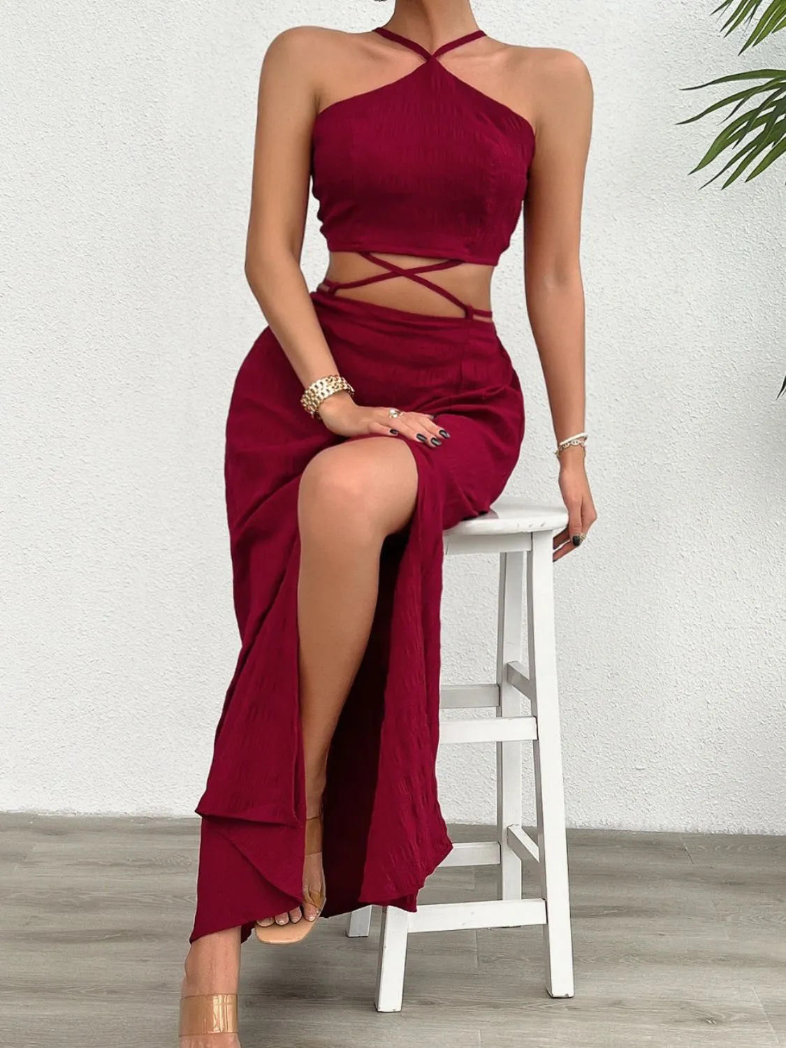 Grecian Neck Top and Slit Skirt Set sold by Charming Charlie product image thumbnail 3