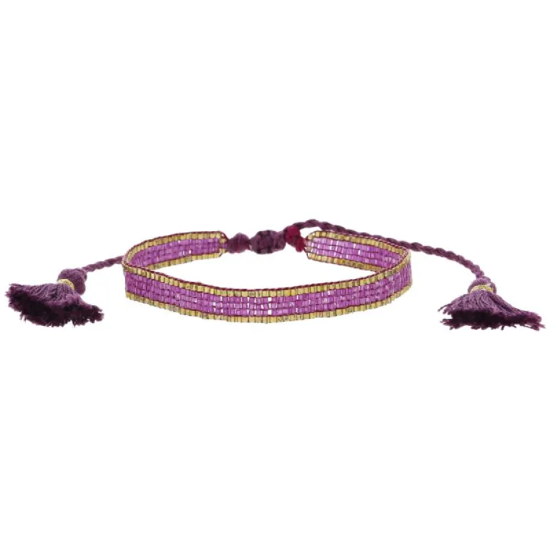 Thin Purple with Gold Edge Woven Mini Beaded Band Bracelet, .25" Wide sold by Charming Charlie