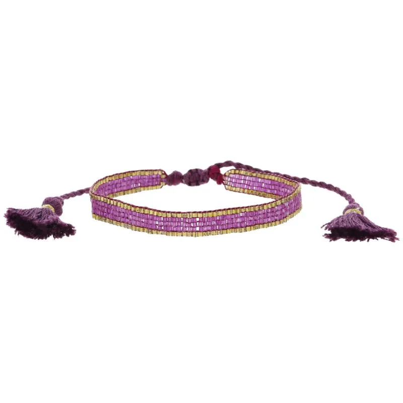 Thin Purple with Gold Edge Woven Mini Beaded Band Bracelet, .25" Wide sold by Charming Charlie