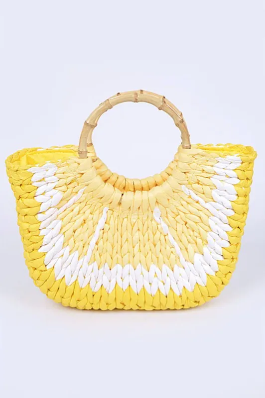 Faux Straw Lemon Bamboo Handle Summer Tote sold by Charming Charlie