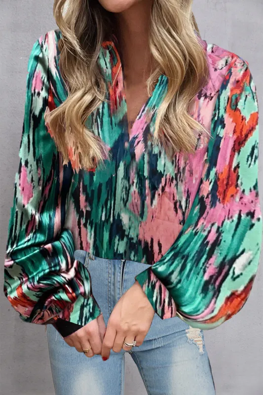 Printed V-Neck Long Sleeve Blouse sold by Charming Charlie