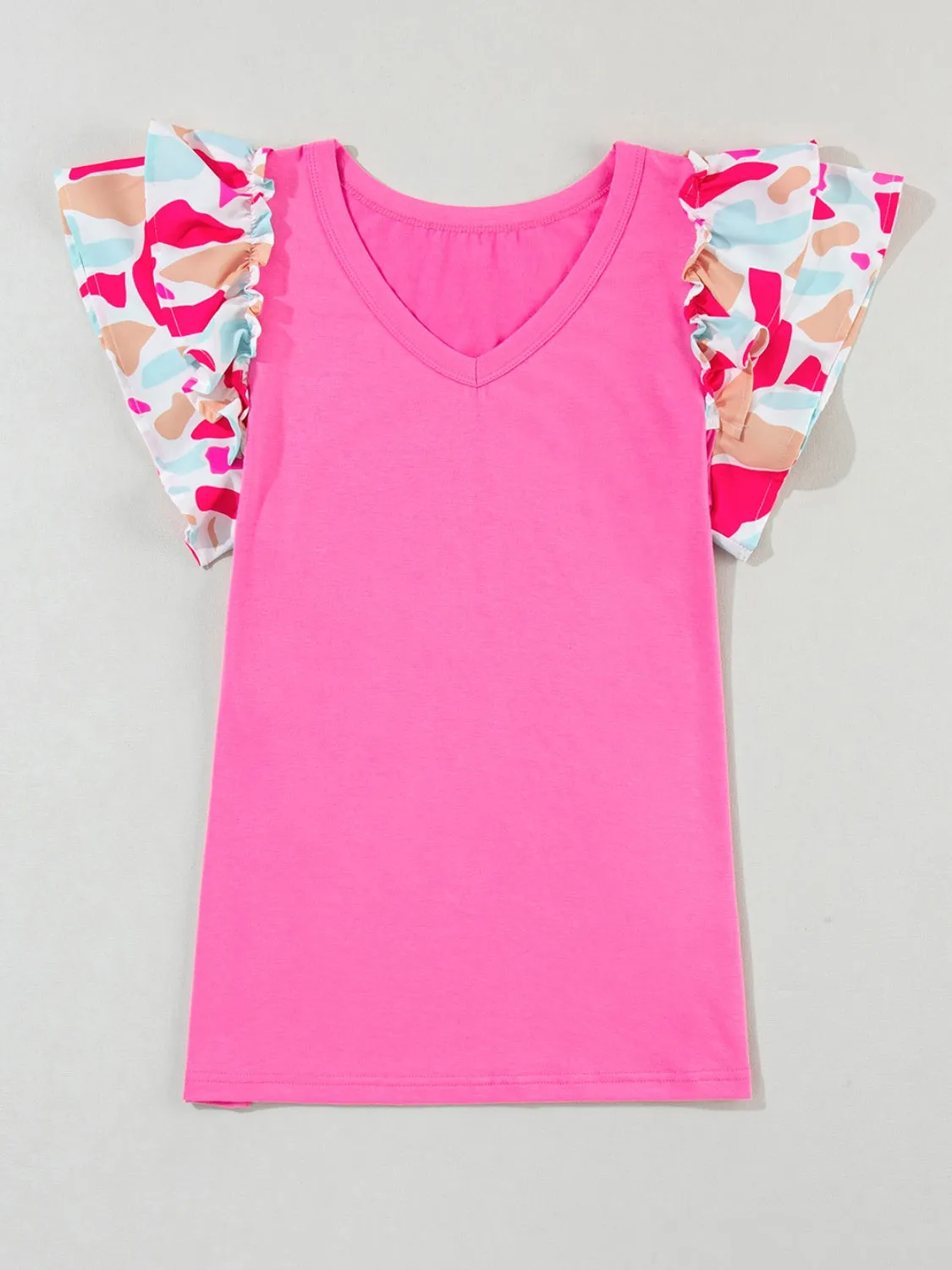 Ruffled Printed V-Neck Short Sleeve Blouse sold by Charming Charlie product image thumbnail 3