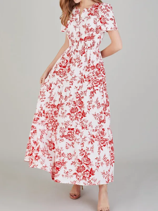 Tiered Floral Notched Short Sleeve Dress sold by Charming Charlie