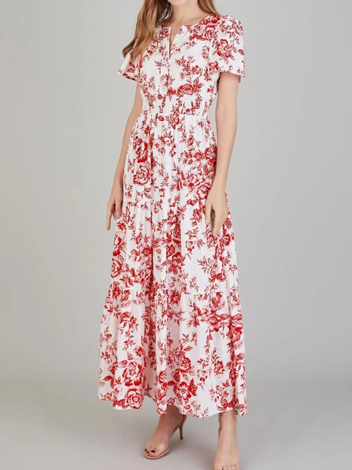 Tiered Floral Notched Short Sleeve Dress sold by Charming Charlie product image thumbnail 2
