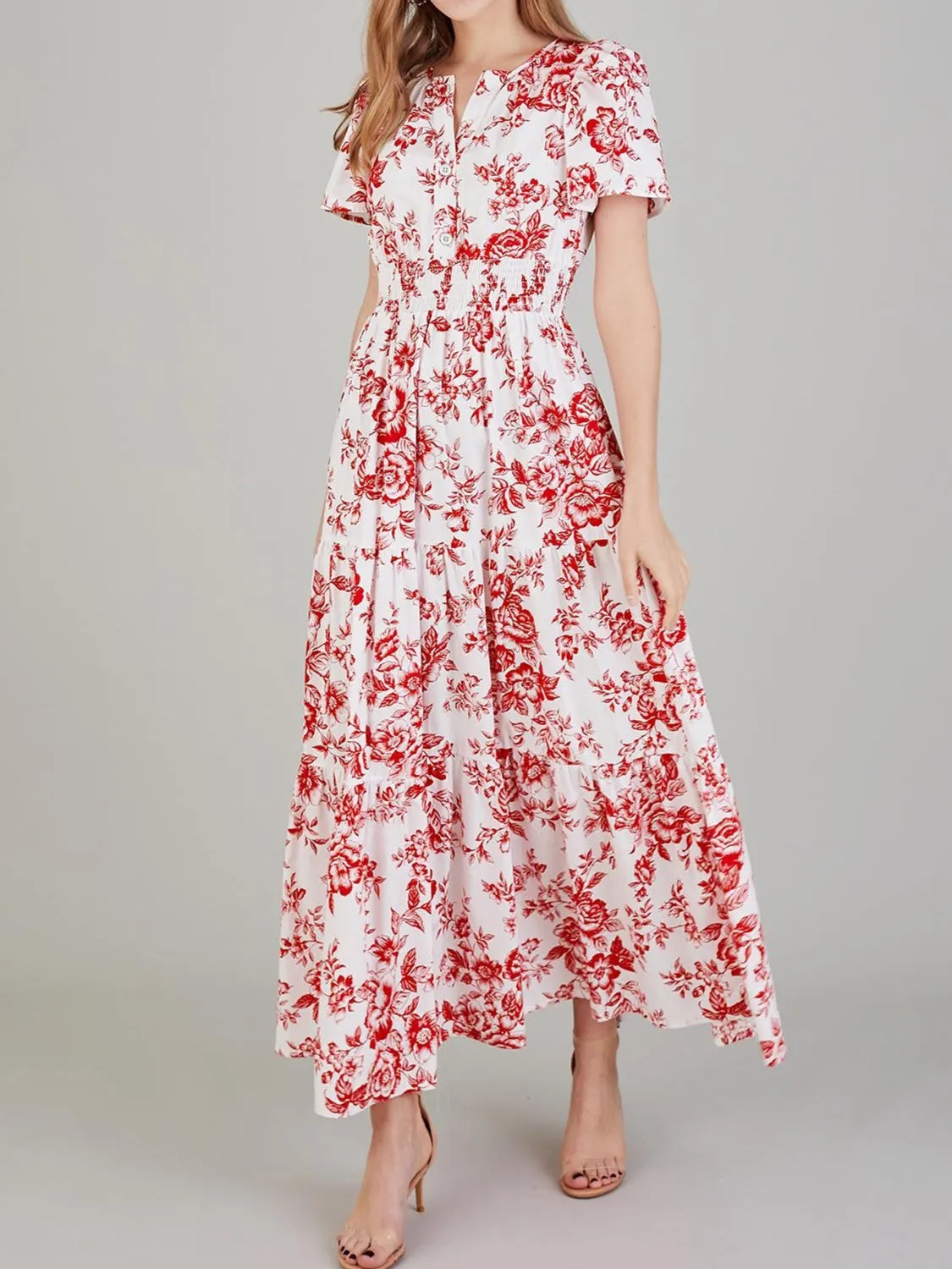 Tiered Floral Notched Short Sleeve Dress sold by Charming Charlie product image thumbnail 3