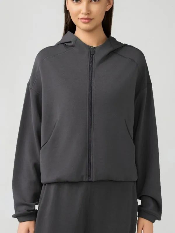 Zip Up Dropped Shouder Active Hooded sold by Charming Charlie