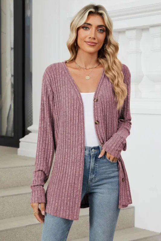 Ribbed Button Up Long Sleeve Cardigan sold by Charming Charlie