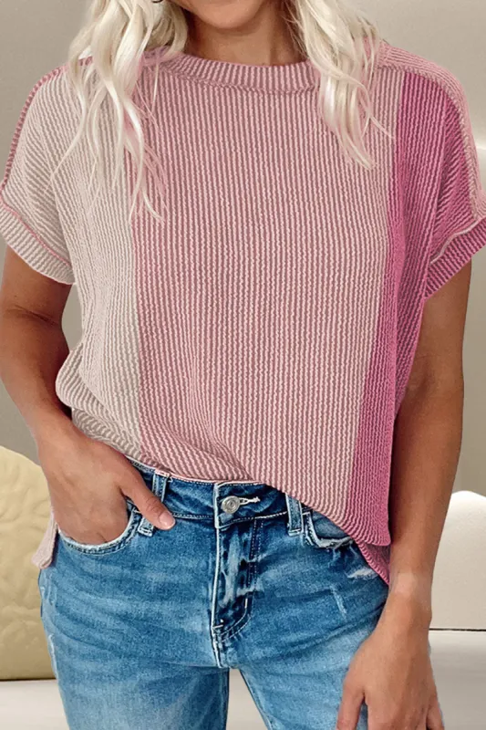 Color Block Round Neck Short Sleeve T-Shirt sold by Charming Charlie