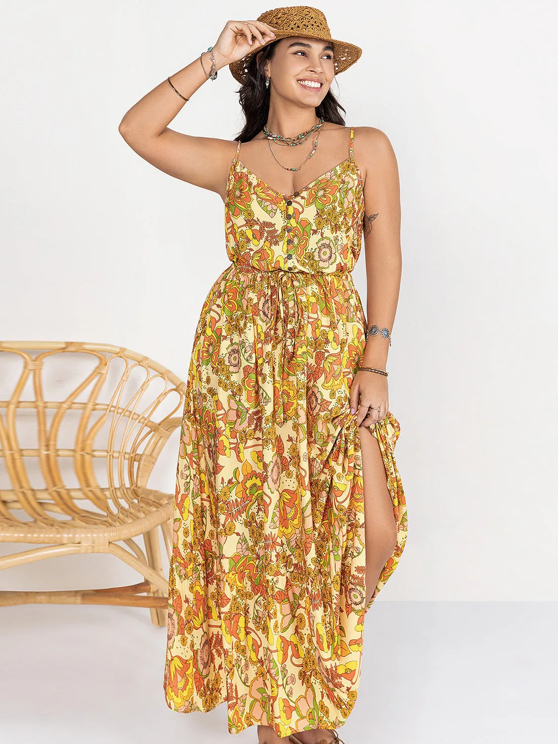 Plus Size Printed V-Neck Maxi Cami Dress sold by Charming Charlie