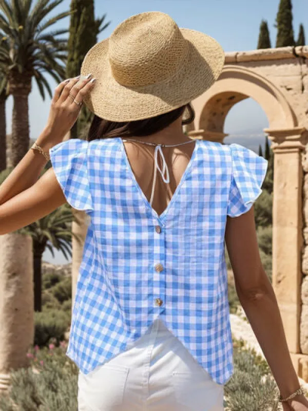 Ruffled Plaid Cap Sleeve Blouse sold by Charming Charlie