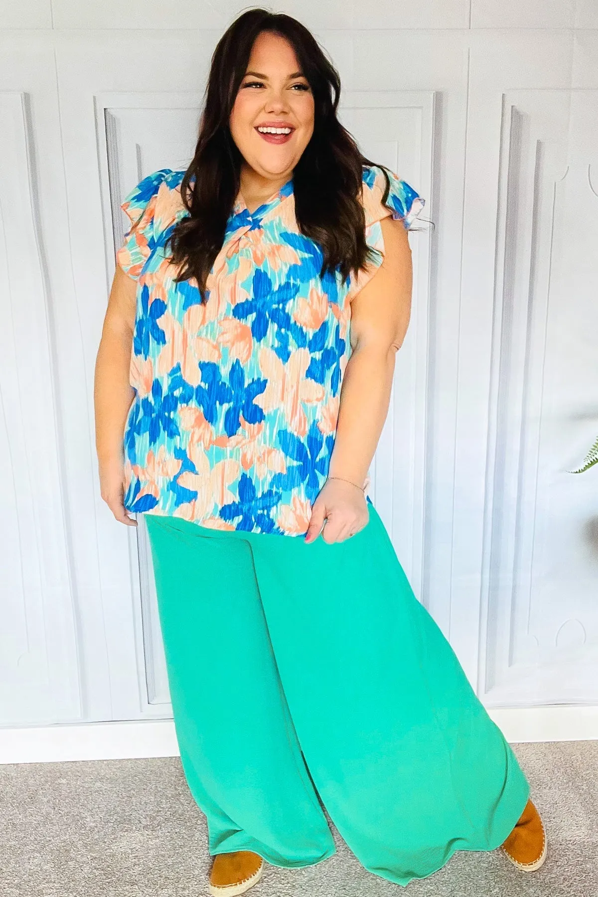 Just Dreaming Emerald Smocked Waist Palazzo Pants sold by Charming Charlie product image thumbnail 4