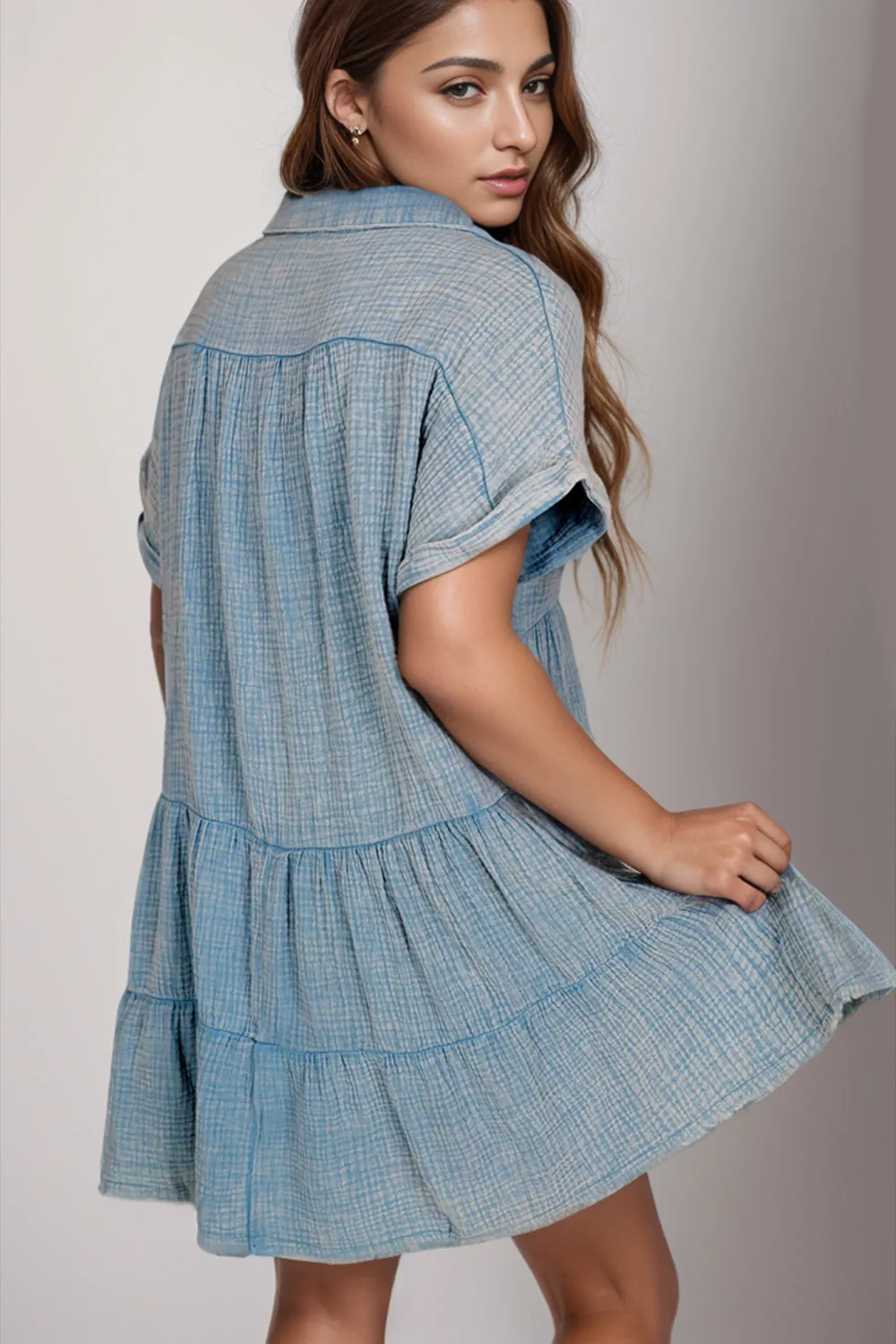 Tiered Notched Short Sleeve Dress sold by Charming Charlie product image thumbnail 3