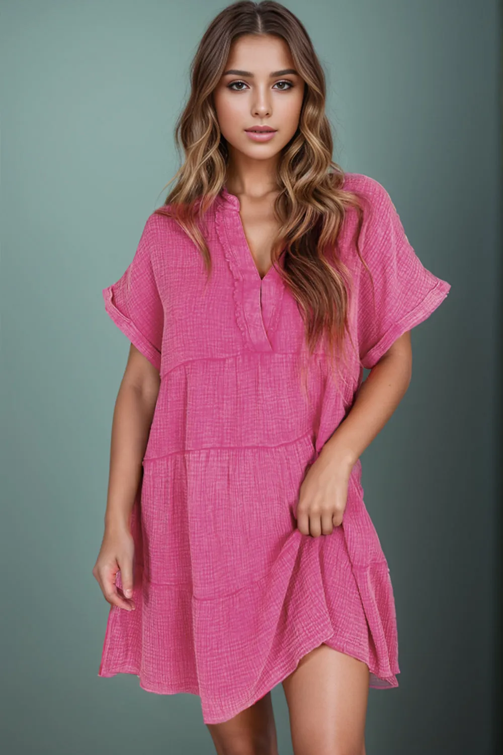 Tiered Notched Short Sleeve Dress sold by Charming Charlie product image thumbnail 4