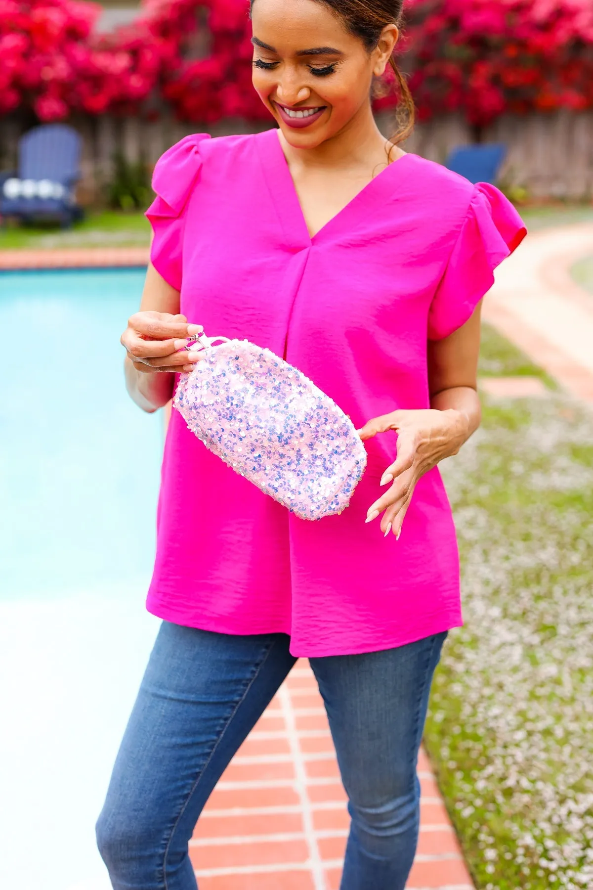 Light Pink Sequin Zipper Bag with Wrist Strap sold by Charming Charlie product image thumbnail 4