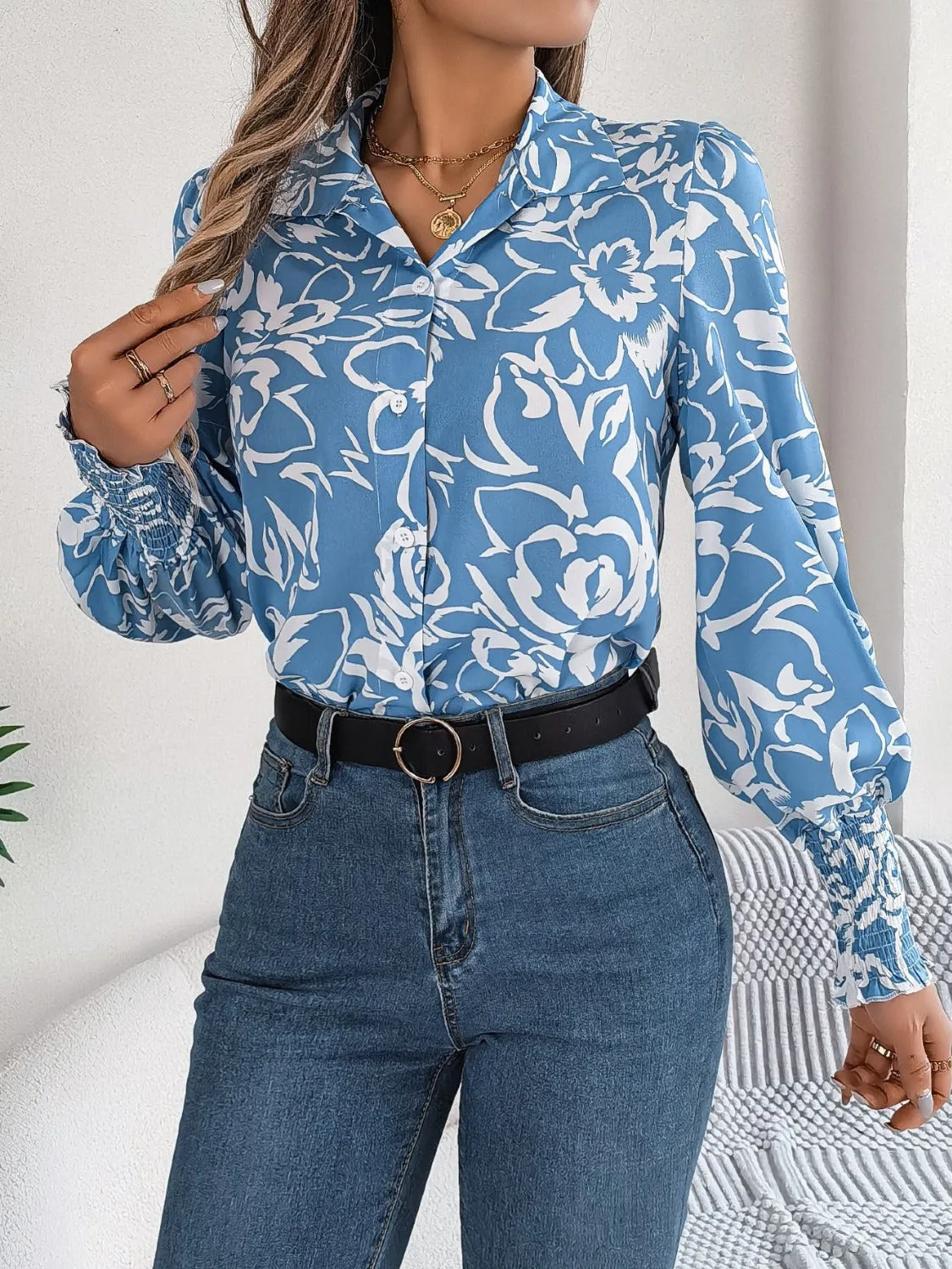 Printed Collared Neck Lantern Sleeve Shirt sold by Charming Charlie product image thumbnail 5