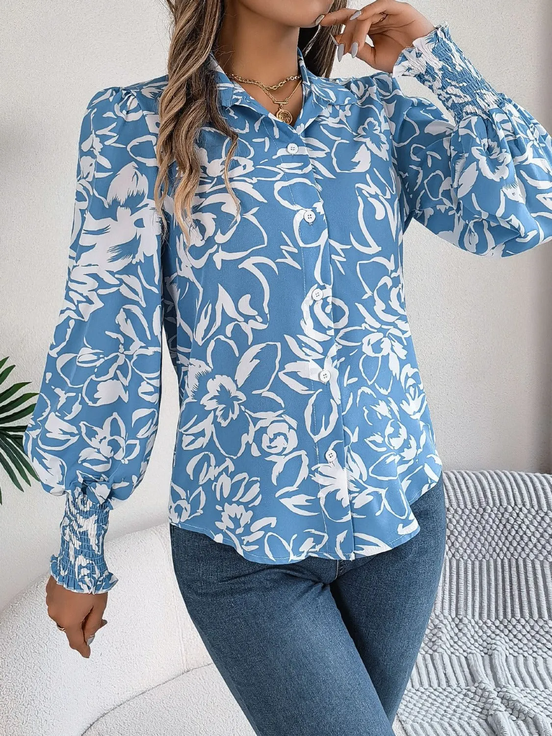 Printed Collared Neck Lantern Sleeve Shirt sold by Charming Charlie product image thumbnail 3