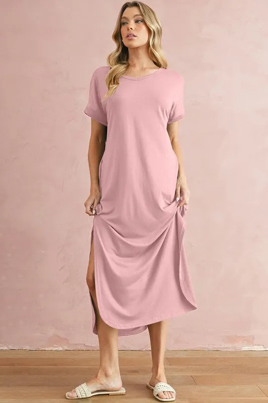 V Neck Hidden Pocket Splits Maxi T-shirt Dress sold by Charming Charlie product image thumbnail 5