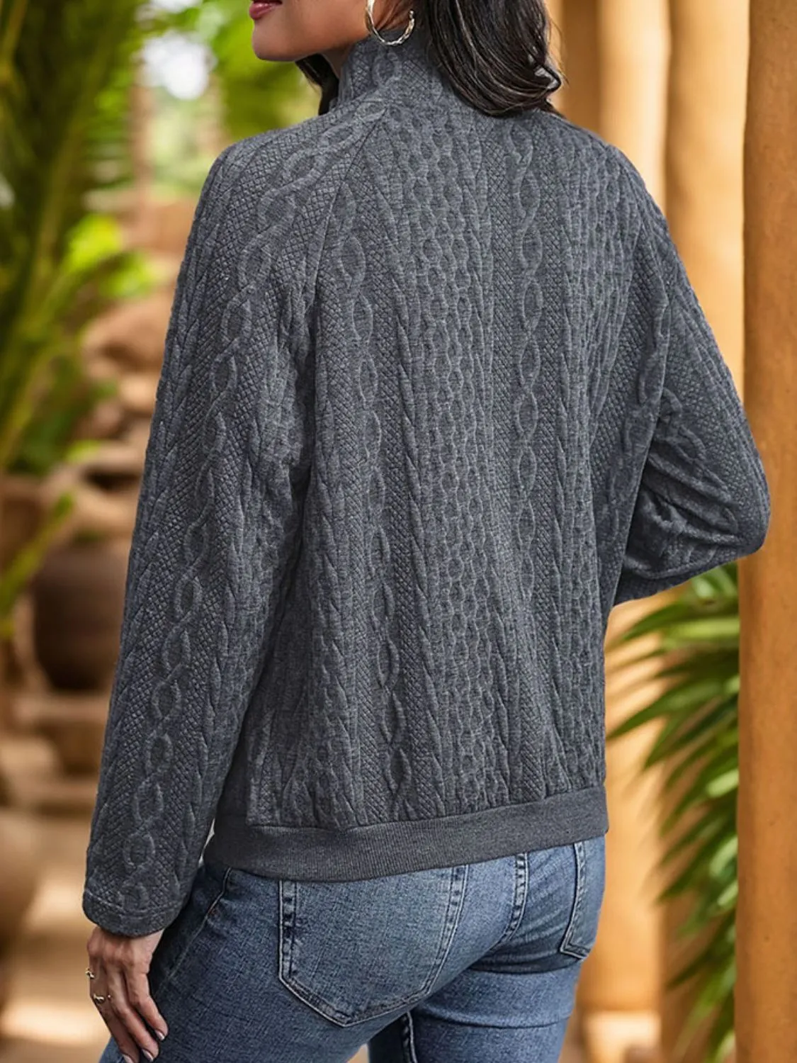 Textured Quarter Snap Long Sleeve Sweatshirt sold by Charming Charlie product image thumbnail 2