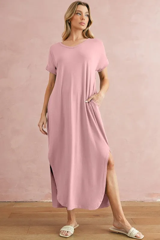 V Neck Hidden Pocket Splits Maxi T-shirt Dress sold by Charming Charlie product image thumbnail 2