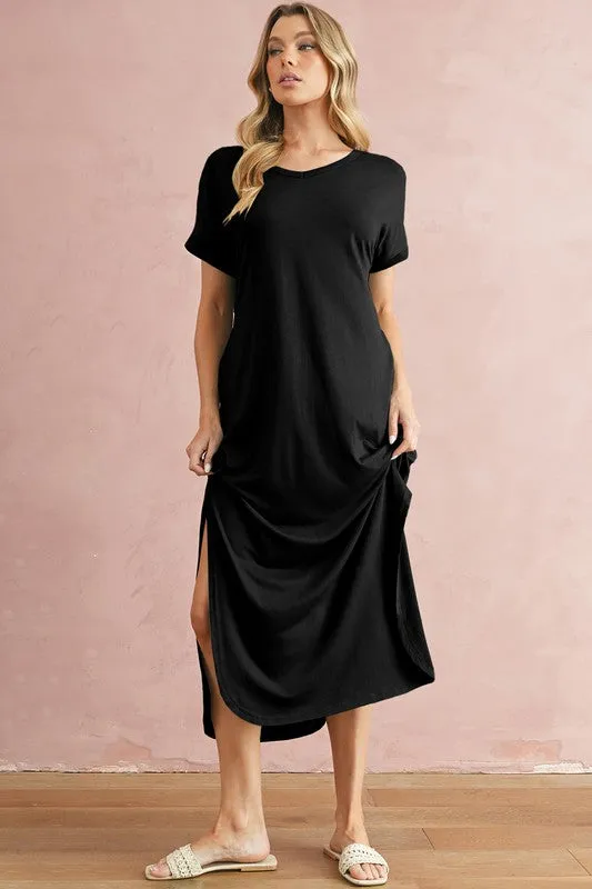 V Neck Hidden Pocket Splits Maxi T-shirt Dress sold by Charming Charlie product image thumbnail 4