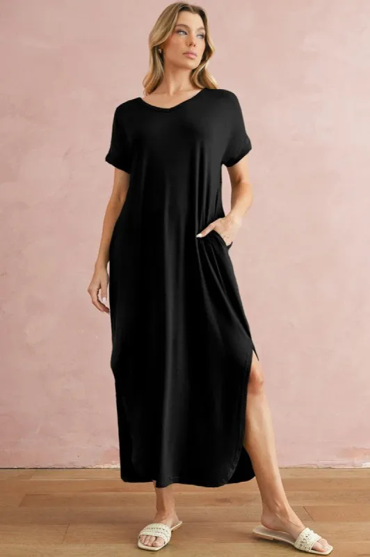 V Neck Hidden Pocket Splits Maxi T-shirt Dress sold by Charming Charlie