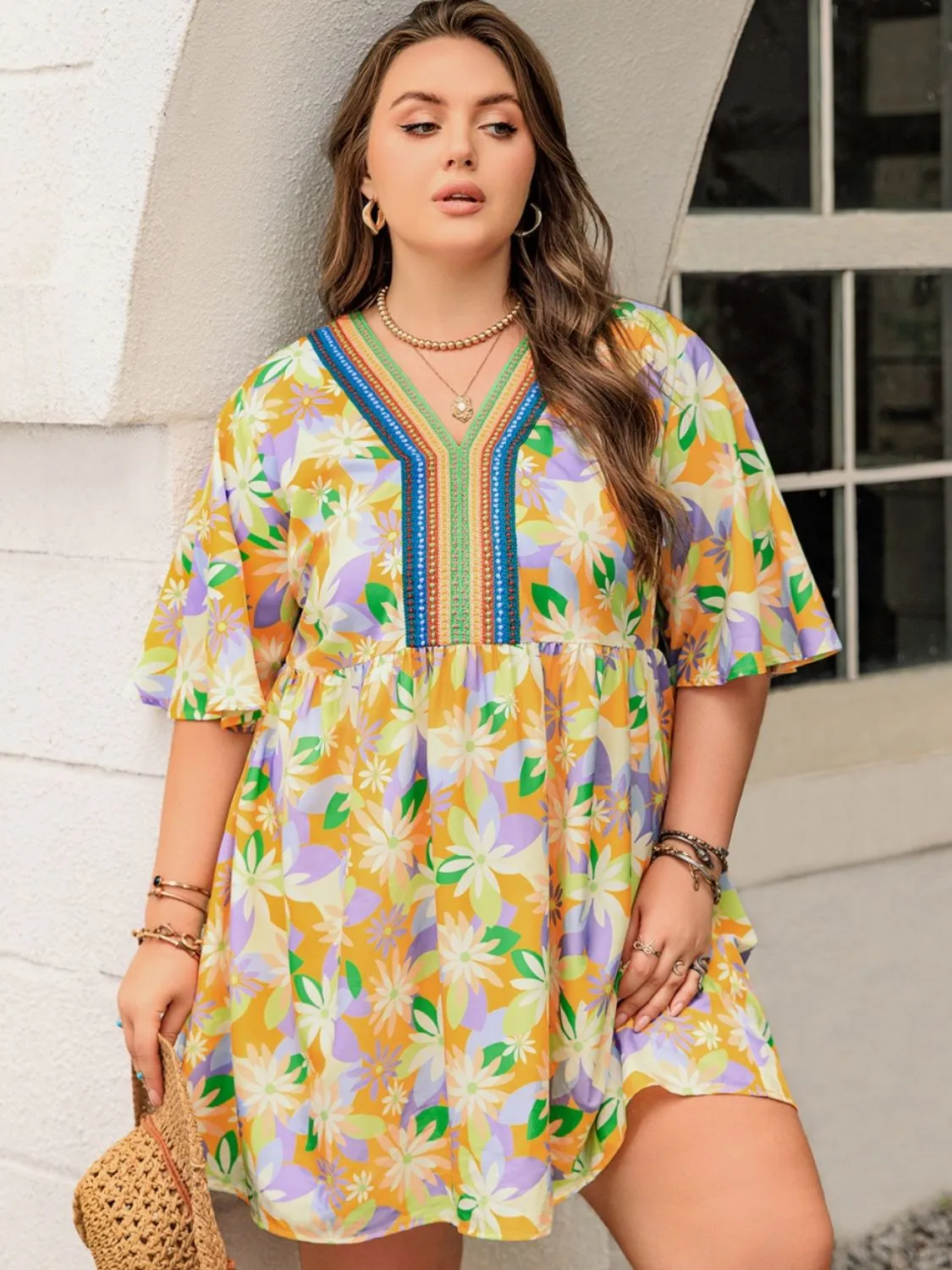 Plus Size Printed V-Neck Half Sleeve Mini Dress sold by Charming Charlie product image thumbnail 5
