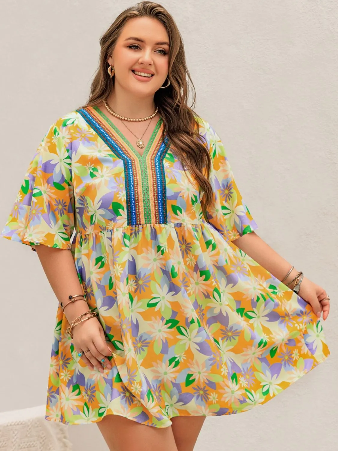 Plus Size Printed V-Neck Half Sleeve Mini Dress sold by Charming Charlie product image thumbnail 4