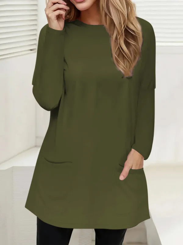 Full Size Pocketed Round Neck Long Sleeve T-Shirt sold by Charming Charlie