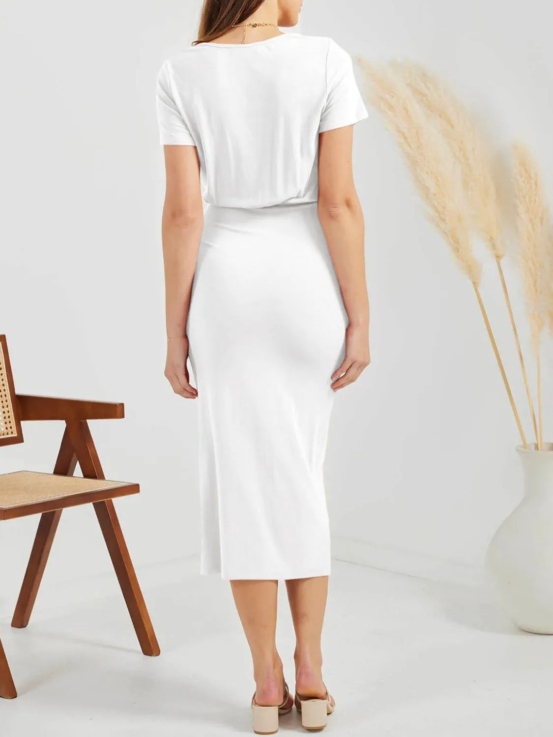 Ruched Slit V-Neck Short Sleeve Dress sold by Charming Charlie product image thumbnail 2