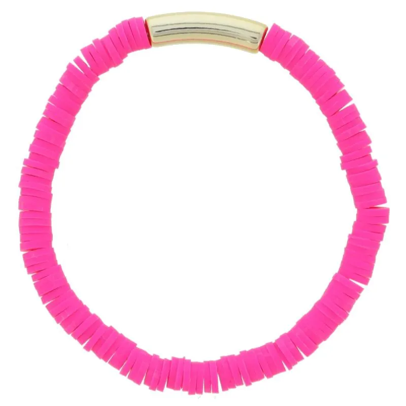 Hot Pink Rubber Sequin Beaded with Tubular Gold Bar Bracelet, 7.5" Around sold by Charming Charlie