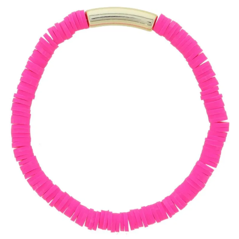 Hot Pink Rubber Sequin Beaded with Tubular Gold Bar Bracelet, 7.5" Around sold by Charming Charlie