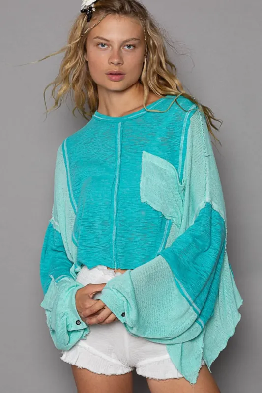 POL Round Neck Contrast High-Low Top sold by Charming Charlie