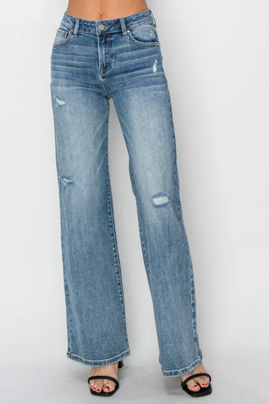RISEN Full Size High Waist Distressed Wide Leg Jeans sold by Charming Charlie