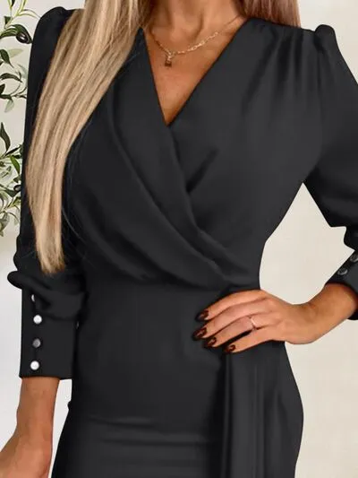 Surplice Lantern Sleeve Mini Dress sold by Charming Charlie product image thumbnail 2