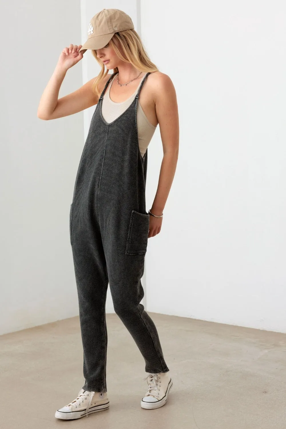 Le Lis Waffle Knit Side Pocket Jumpsuit sold by Charming Charlie product image thumbnail 3