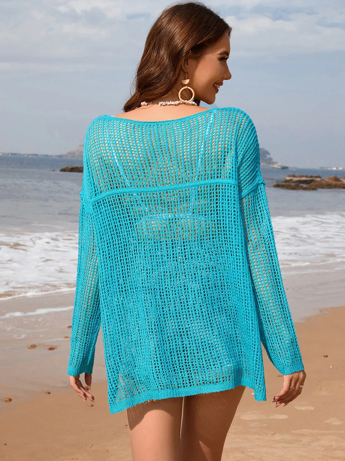 Openwork Slit Boat Neck Long Sleeve Cover-Up sold by Charming Charlie product image thumbnail 2
